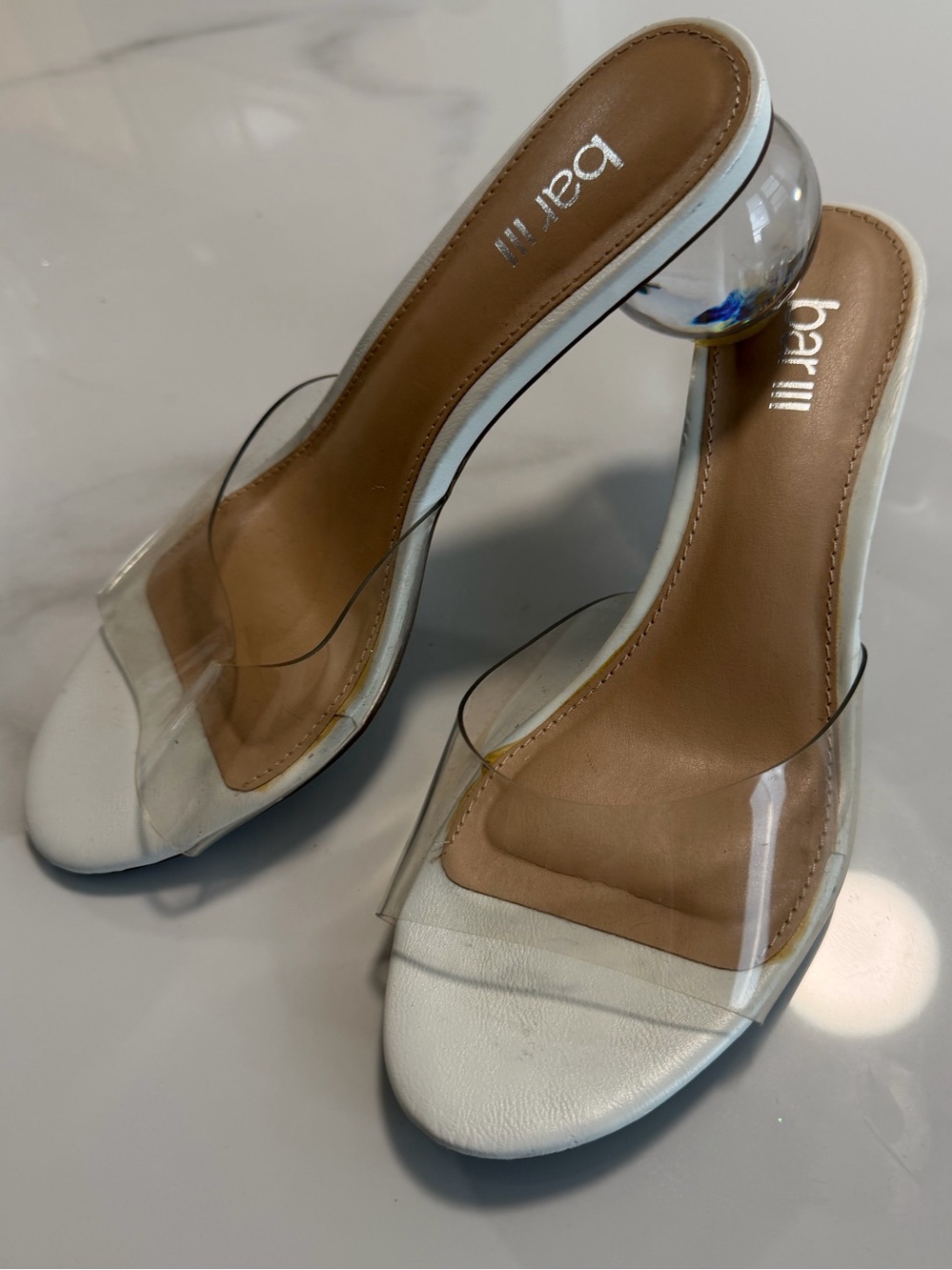 Bar III Clear PVC Bubble Heel Mules White Open Toe Slide Sandals Women’s 6.5